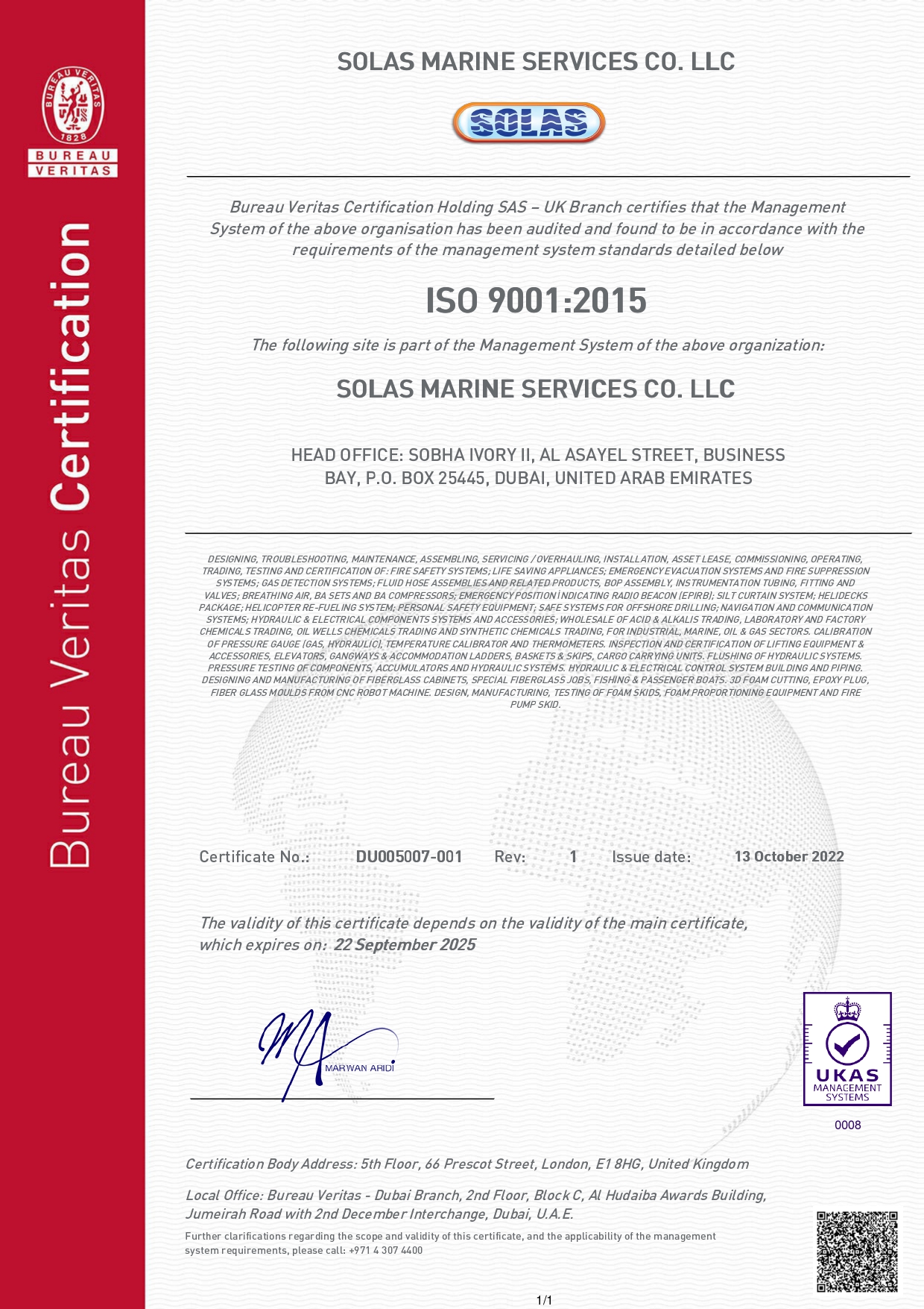 solas marine iso 9001 certificate latest