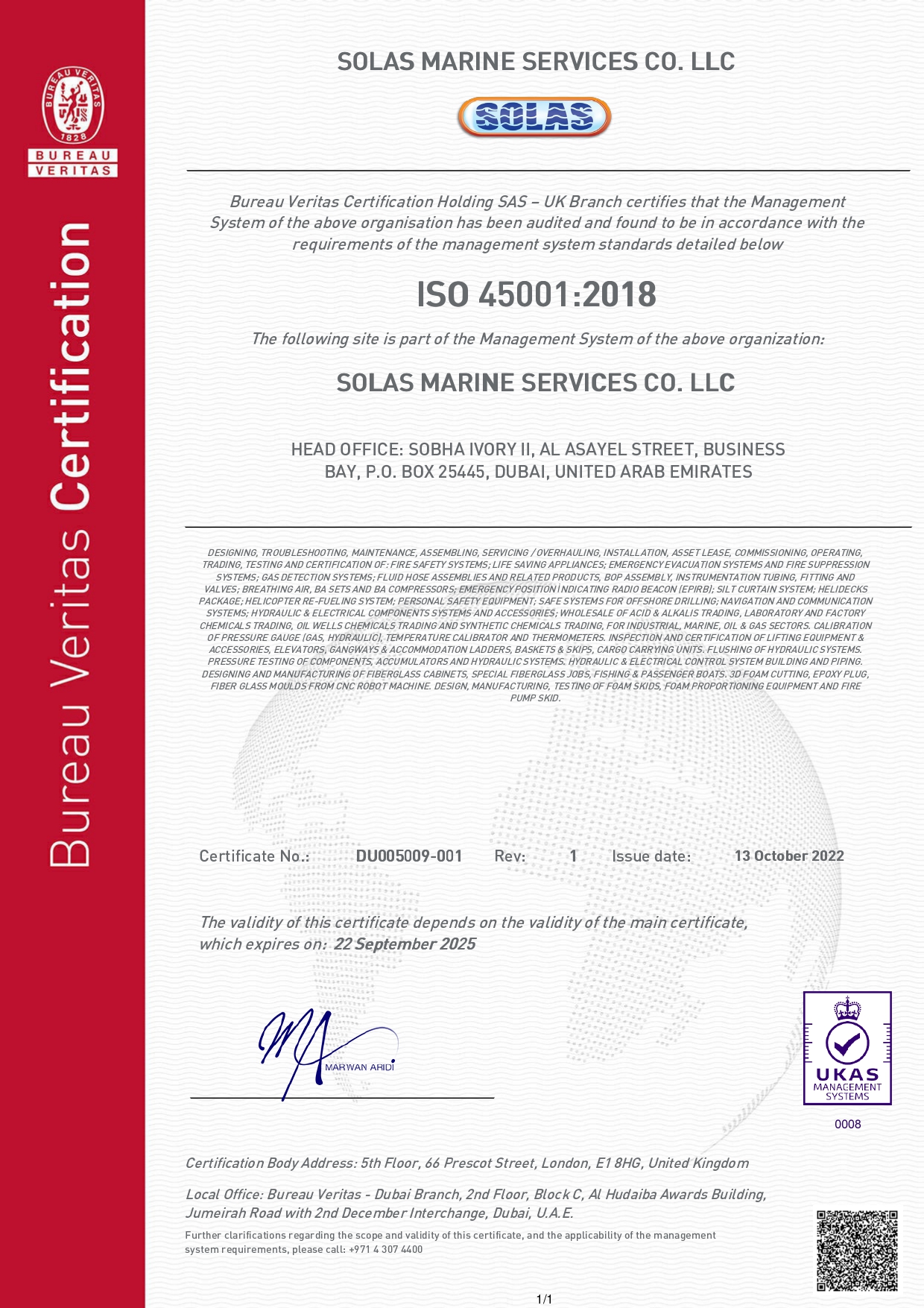 solas marine iso 45001 certificate latest